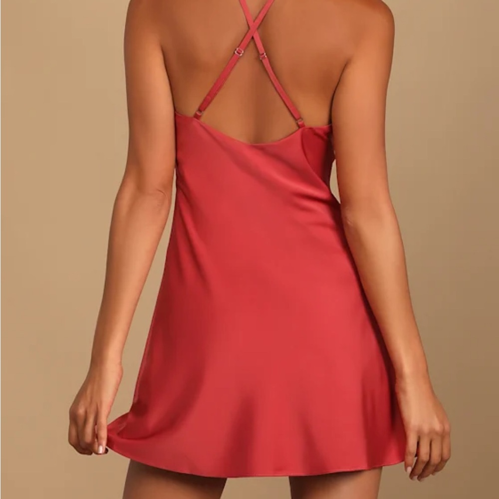 Rust Satin Mini Dress - Picture 3 of 5